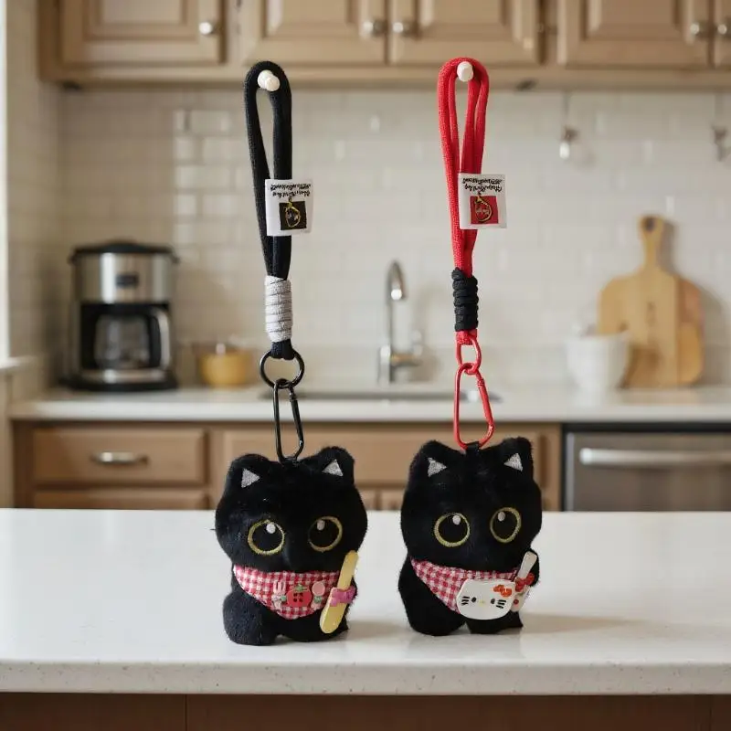 

Novelty Couple Design: Black Cat Plush Doll Keychain for Car Keys and Bag Accessories