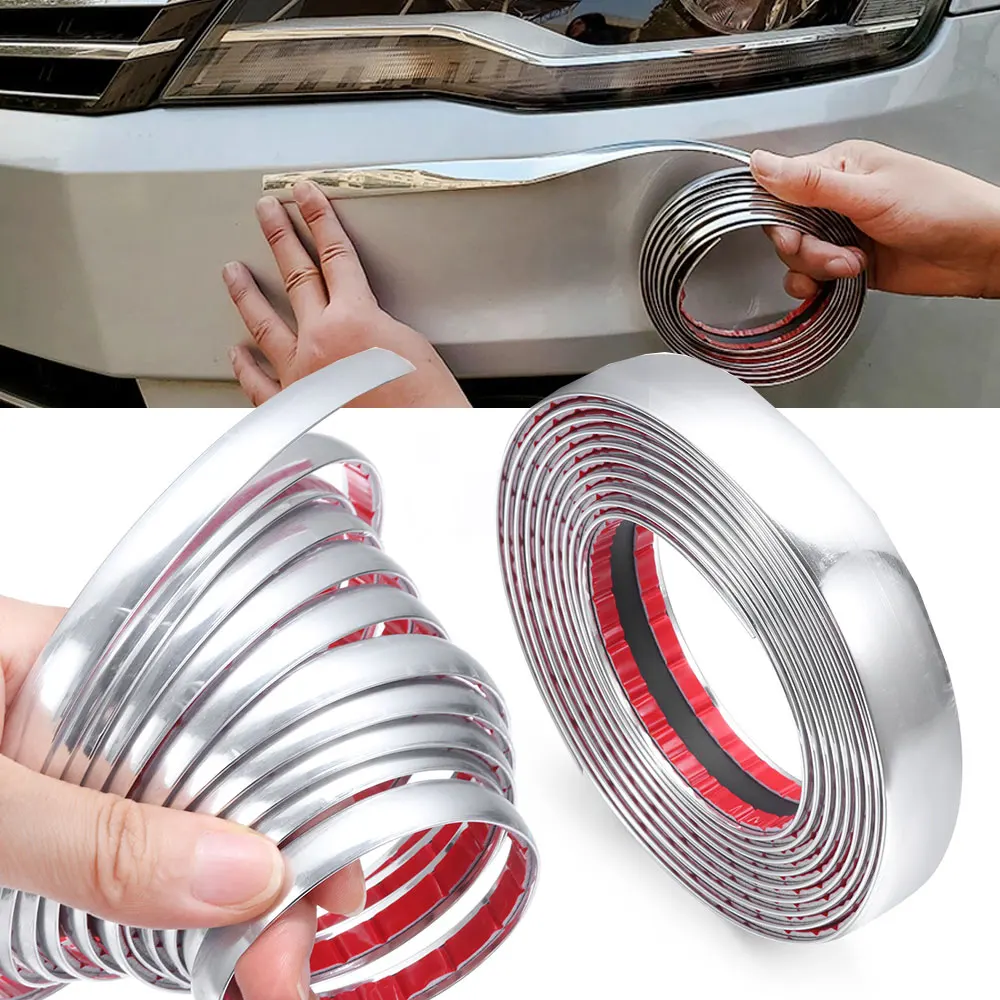 

1 Roll 3 Meter Car Self Adhesive Side Door Chrome Strip Moulding Bumper Protector Trim Tape Universal Car Exterior Decor Parts