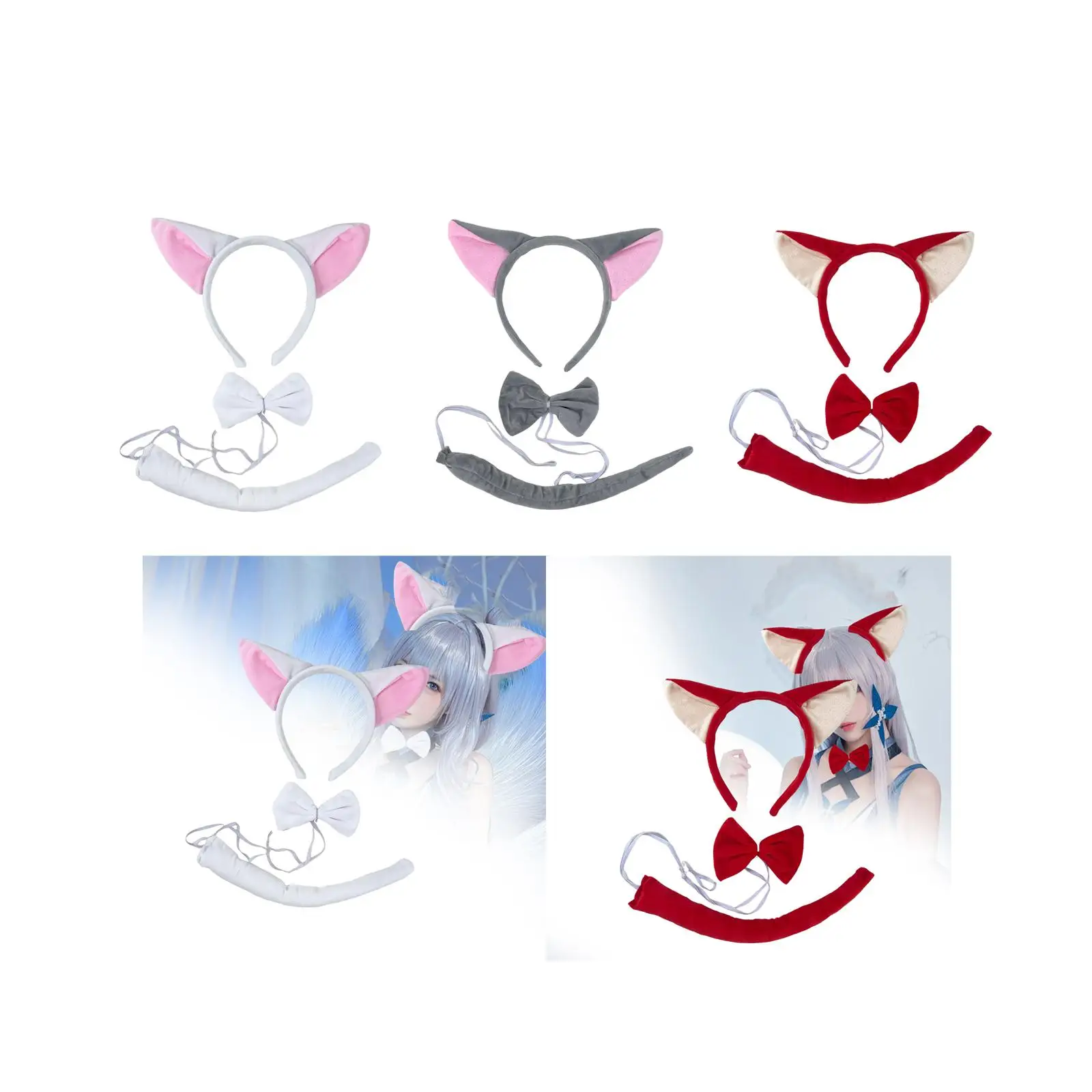 Fuchsohren und Schwanz-Set für Damen und Mädchen für Maskerade, Geburtstag, Karneval