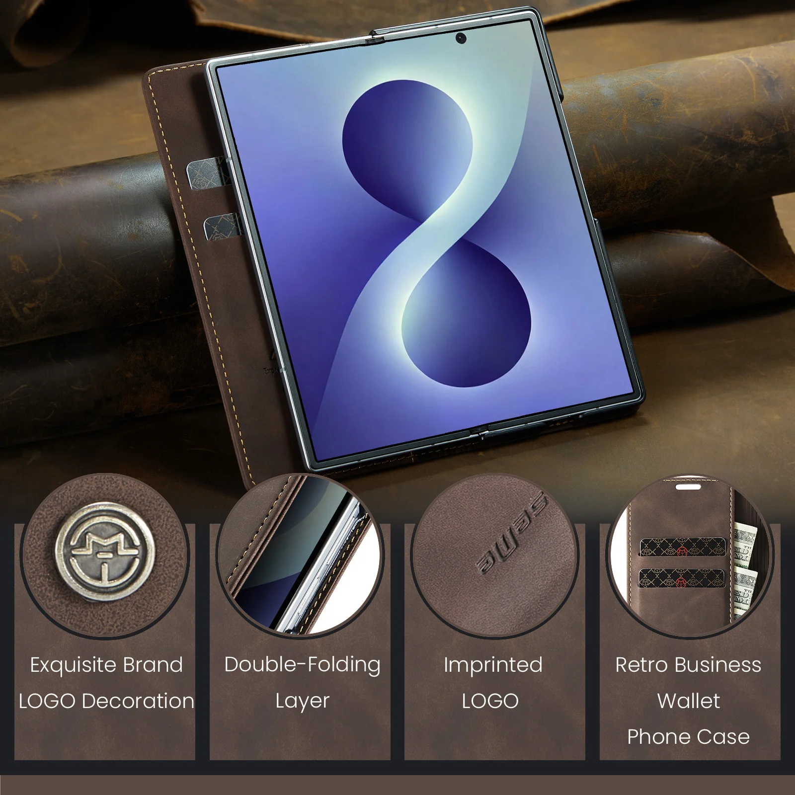 For Samsung Galaxy Z Fold 8 Ultra Caseme-013 Book Style Flip PU Leather Wallet Case Fold Card Slot Pocket Bag Stand Phone Cover