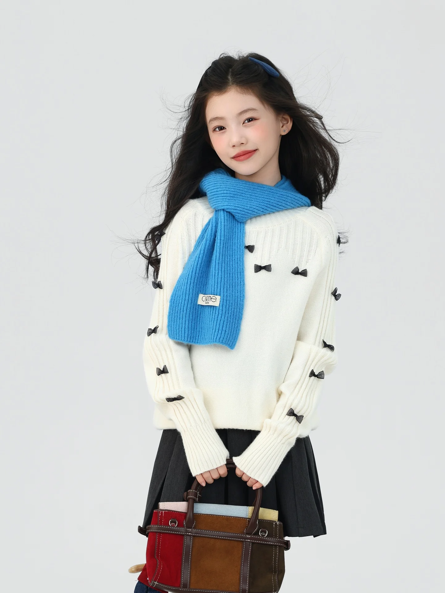 Thickened Half High Collar Girls Knitted Sweater Inner Wear  Knot Base Shirt Autumn Winter Clothes for Children