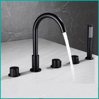 Brass Gold Plating Bathtub Faucets Black Hot and Cold Mixer Tap Bathroom 5 Hole Faucet With Hand Shower