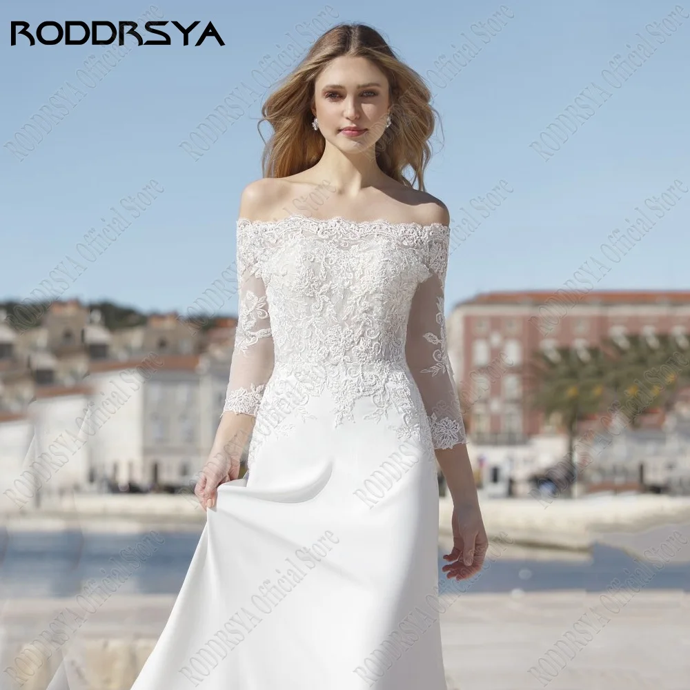 Roddrsy civil robe de mariée mariée bateau cou hors épaule robe de mariée en mousseline de soie a - word applique manchRODDRSY-Robe de Mariée Civile à Manches sulf, Col Bateau, en Mousseline de Soie, Ligne A, Appliques