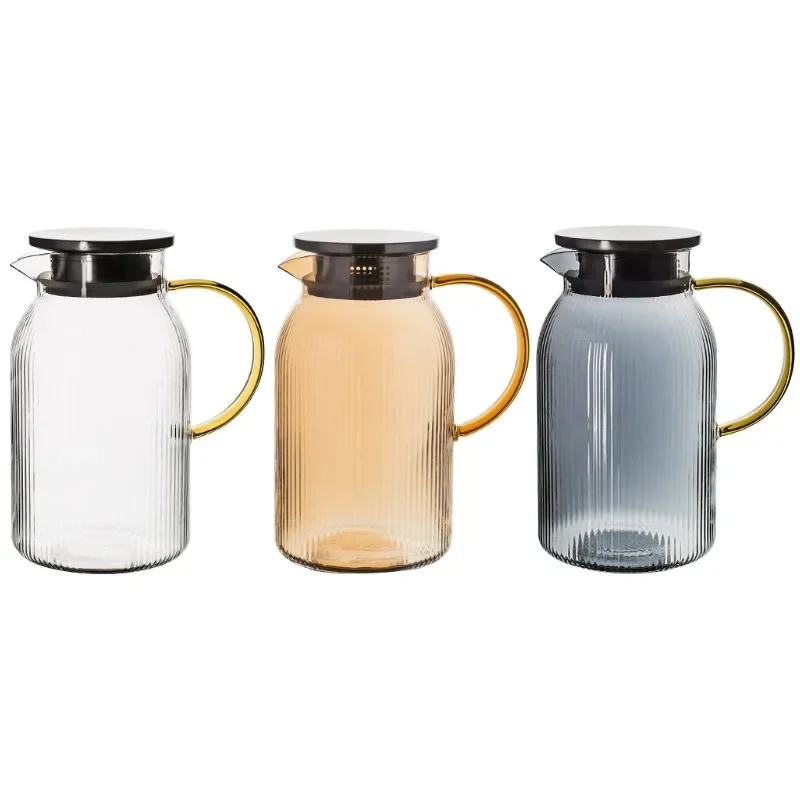 Stainless Steel Glass Cold Water Bottle, Large Capacity, Cool Boiled Water Jug, Household Vertical Pattern Handle Pot