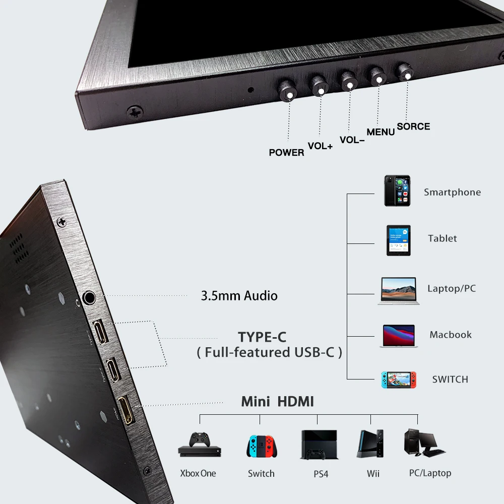 Monitor de pantalla táctil USB tipo C de 9 pulgadas, 1920x1200 IPS, 8,9 pulgadas, HDMI, LCD, 10 pulgadas, 2K, Monitor portátil para PC pequeño