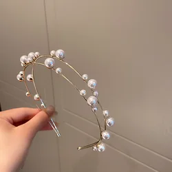 Double Layered Pearl Ball Gold Hair Bands Palalce Crown Head Wear High-quality Natural Pearl Wedding Hair Accessories Jewelry