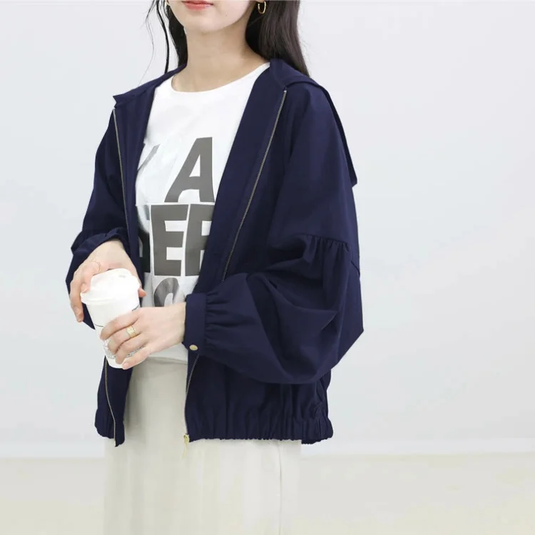 เสื้อผ้ากันแดดผู้หญิงสไตล์ลำลอง แห้งเร็ว พร้อมหมวก แขนยาว ซิป สีพื้น ทรงหลวม ใส่เป็นเสื้อคลุมด้านนอกได้