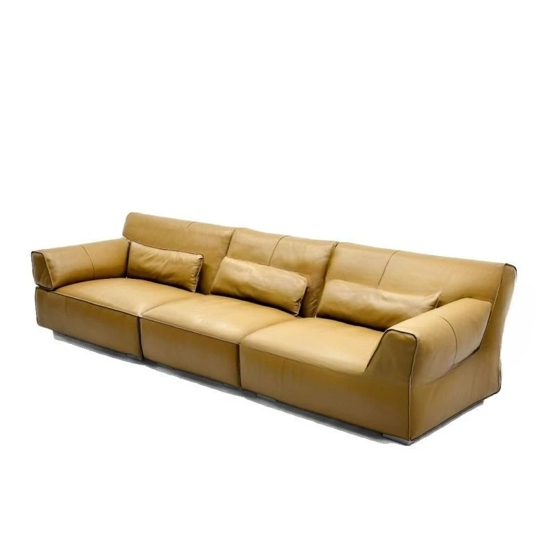 

Italian minimalist high-back leather sofa, big fat leisure, all-cowhide sofa