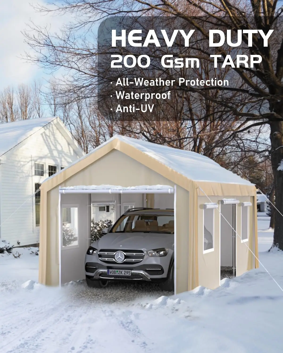 Heavy-Duty Carport Portable Garage 180g PE Waterproof Canopy 8 x 1.0mm Steel Poles for Pickup Trucks Boats SUVs, Customized