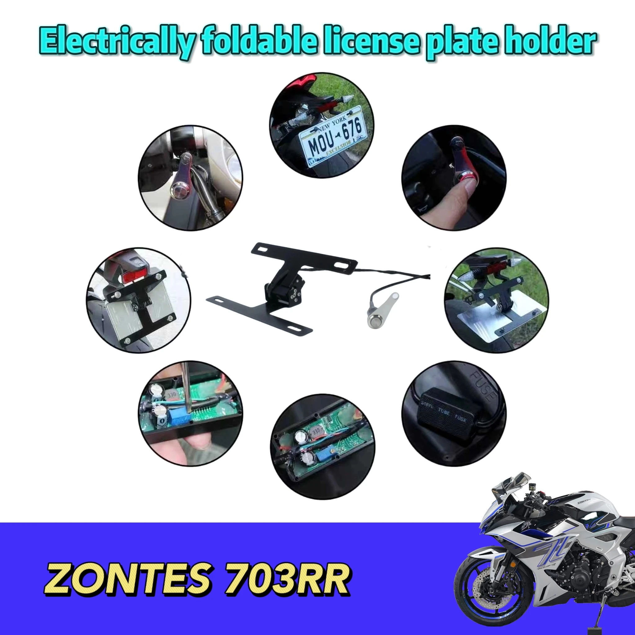 

Aluminum Alloy Folding License Plate Frame for ZONTES 703RR Motorcycle Electric One-Click Start Compatible