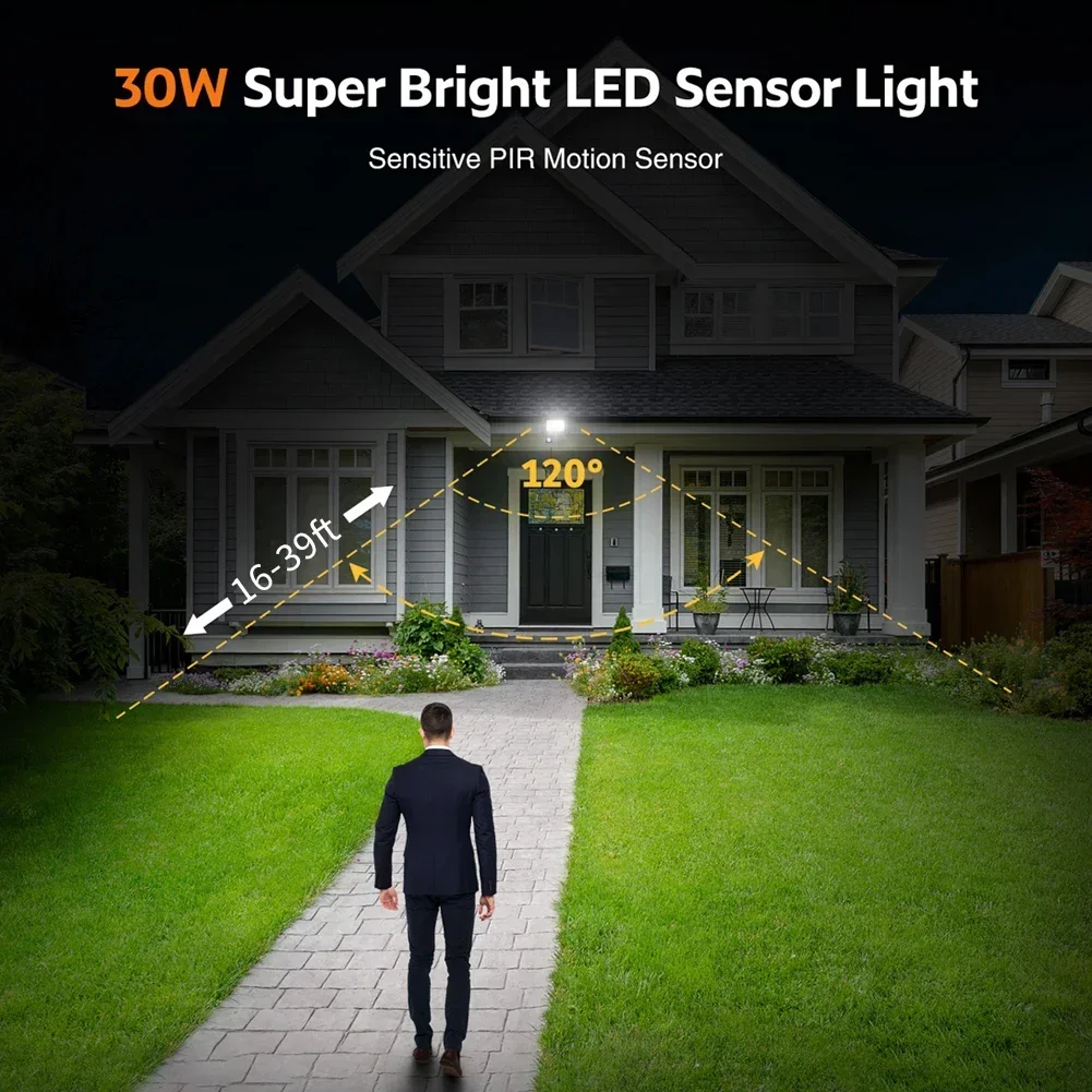 Lampu sorot LED Sensor gerak, lampu dinding luar ruangan lampu putih 50W 30W 20W 10W IP66 tahan air LED untuk taman