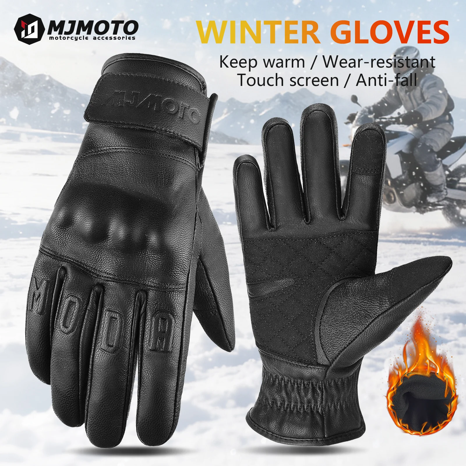 Vintage Motorcycle Winter Gloves Waterproof Windproof Cold-proof Goatskin Leather Microfiber Synthetic Leather Motorbike Gloves