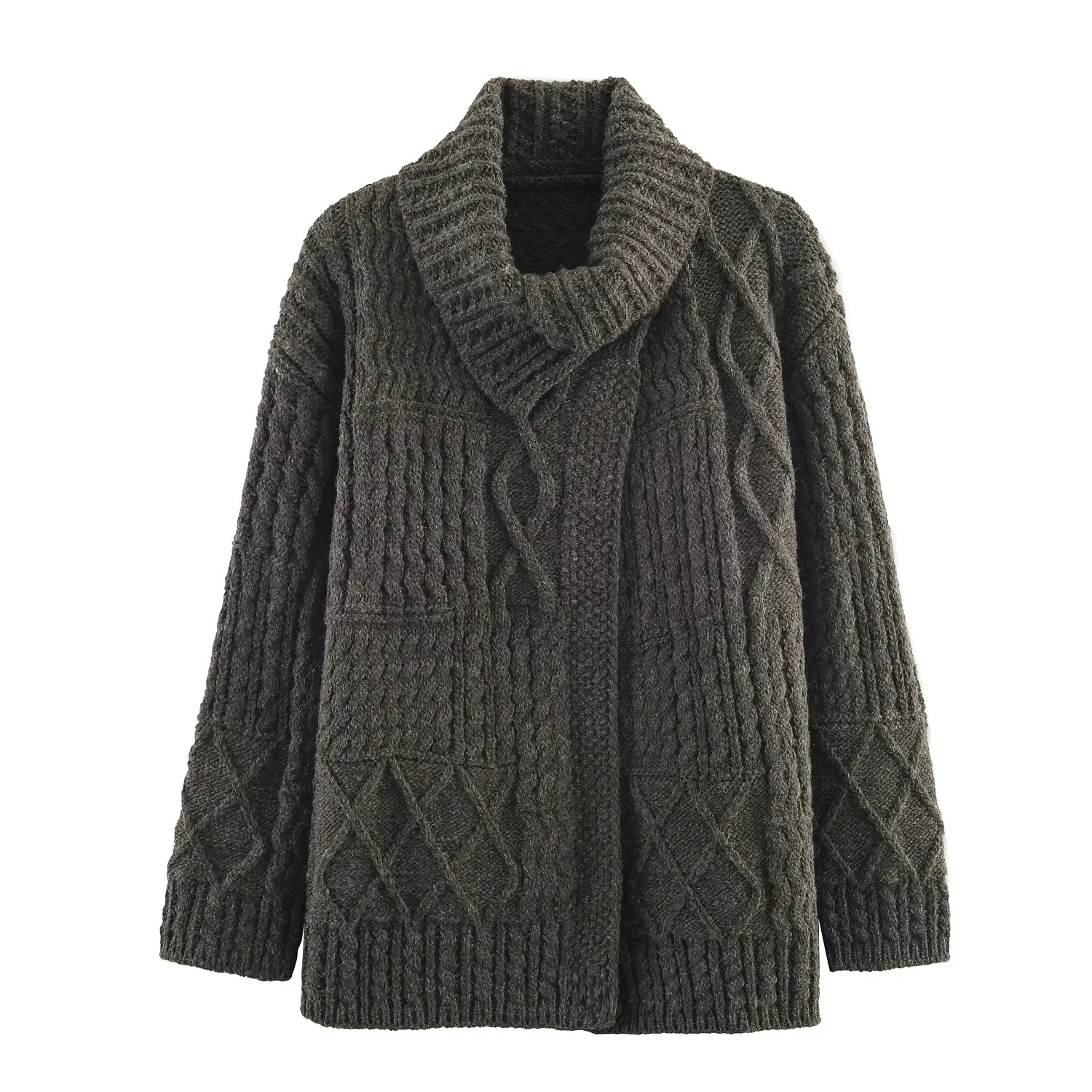 

Retro twist sweater asymmetric lapel knitted cardigan for women Korean style lazy versatile coat autumn and winter for women