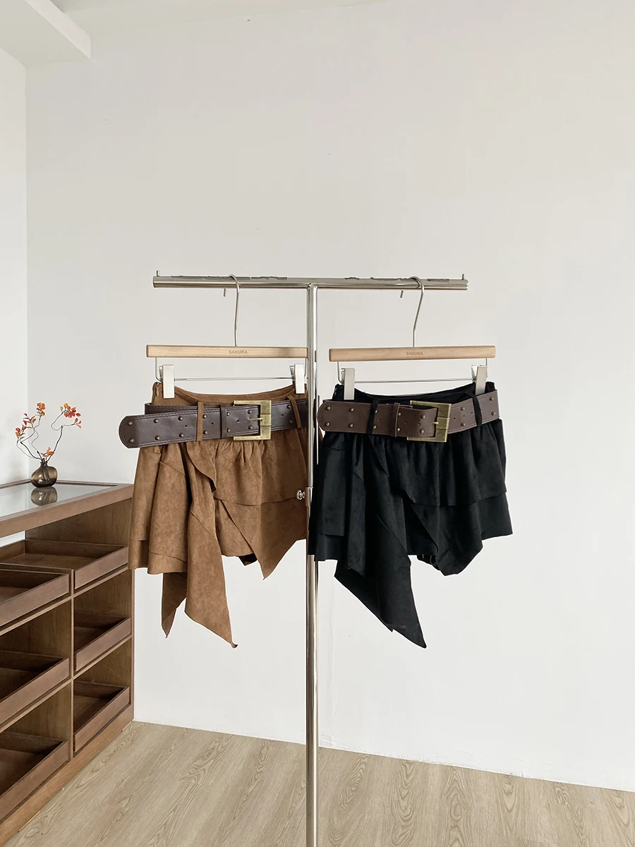 

Women's Vintage Irregular Asymmertrical High Waist Short Skirt Lady Spring Autumn Streetwear Solid Color Mini Skirt