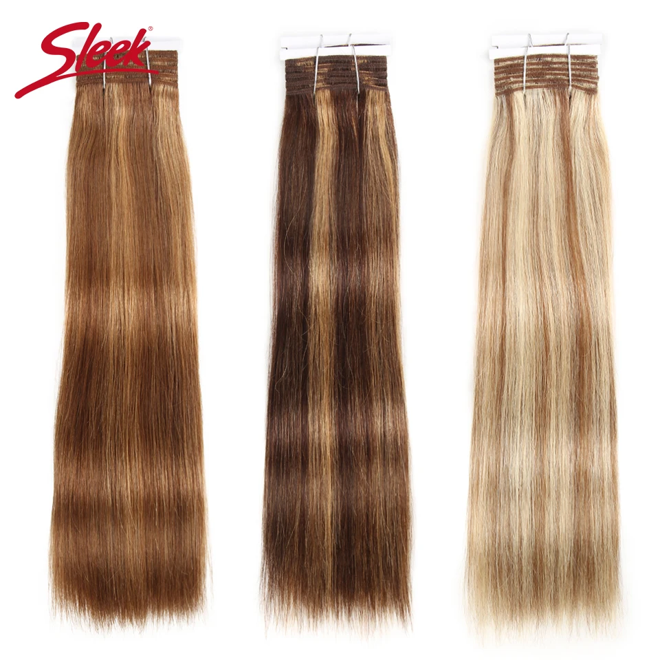 Sleek Peruvian Straight Human Hair Double Drawn Human Hair Weave Bundles Highlight P4/27 P6/27 P6/613 Remy Human Hair Bundle