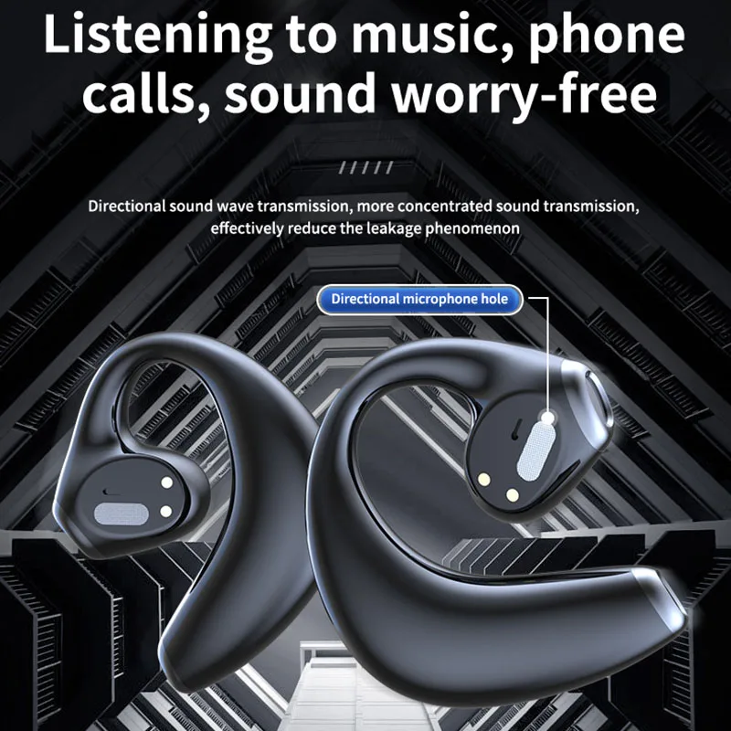 Drahtloses Bluetooth 5.3-Headset, Ohrbügel, Sport, Laufen, Ohrstöpsel, Typ-C-Ladekopfhörer, Knochenleitung, TWS mit Leistungsanzeige