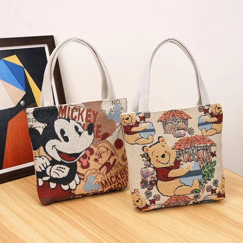 

Disney Cartoon Mickey Crossbody Bag Anime Peripheral Pattern Large Capacity Outdoor Casual Tote Bags Winnie Canvas Handbags Gift