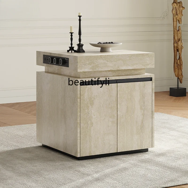 

Asmt52 Retro travertine full rock slab middle island, simple household multi-functional material, separate island