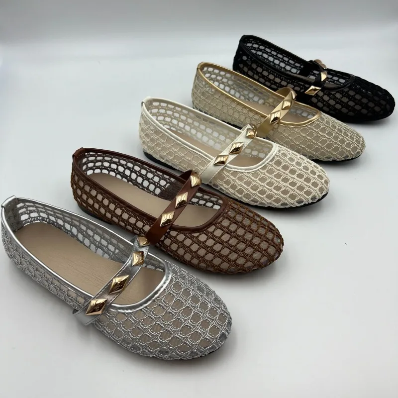 Summer New Round-Toe Hollow Fishnet Ballet Flats Fashionable Flats