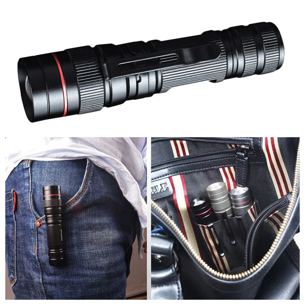 

Telescopic Zoom Flashlight With Lanyard Emergency Rechargeable Light For Hiking Climbing