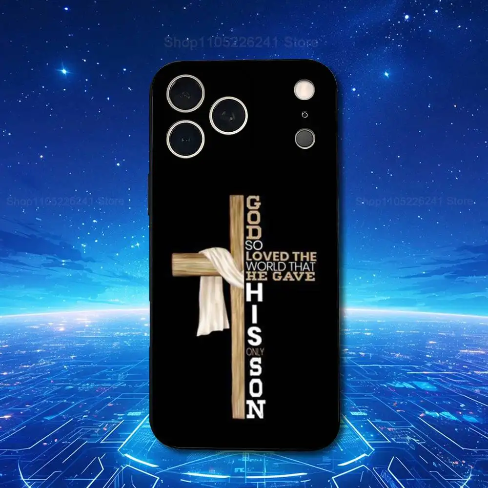 Etui na iPhone'a 11, 12, 15, 14, 13, 16, 17, Plus, Pro Max, XS, X, XR, SE, Mini, 8, 7, z miękkiego silikonu, czarne, z motywem wiary, Chrystusa i wersetów biblijnych.