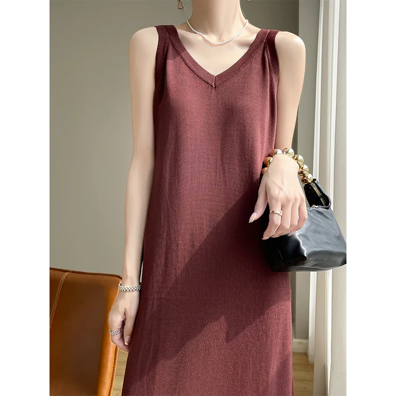 100% Wool Knitted V-neck Dress Hot Sale O-Neck Sweaters Women  Soft High Quality Ladies Jumpers Clothes Y02