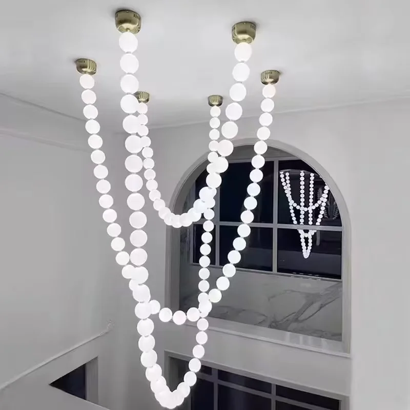 

Nordic Trendy white String chain Magic Bean Ball Design LED Chandelier lustre Spiral staircase Ceiling Dimmable Decoration