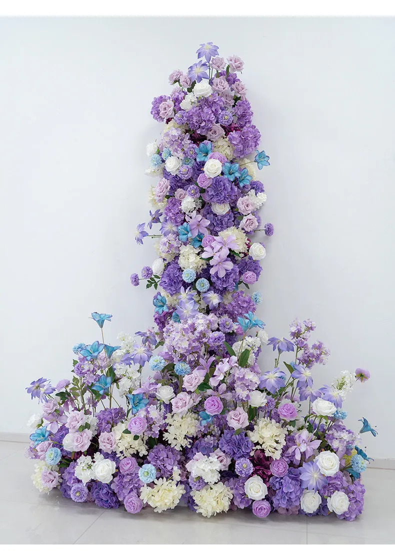 5D Lila Hortensien-Rosen-Blumen Luxus-Hochzeitshintergrund Event-Bühnendekoration Blumenreihe Arrangement Bodenblumen – Detail 1
