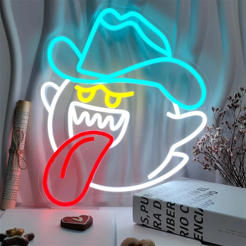 Decorative Lamp in The Shape of A Glowing Ghost Neon Smiling Face LED Light, Multi - Purpose Indoor Decoration