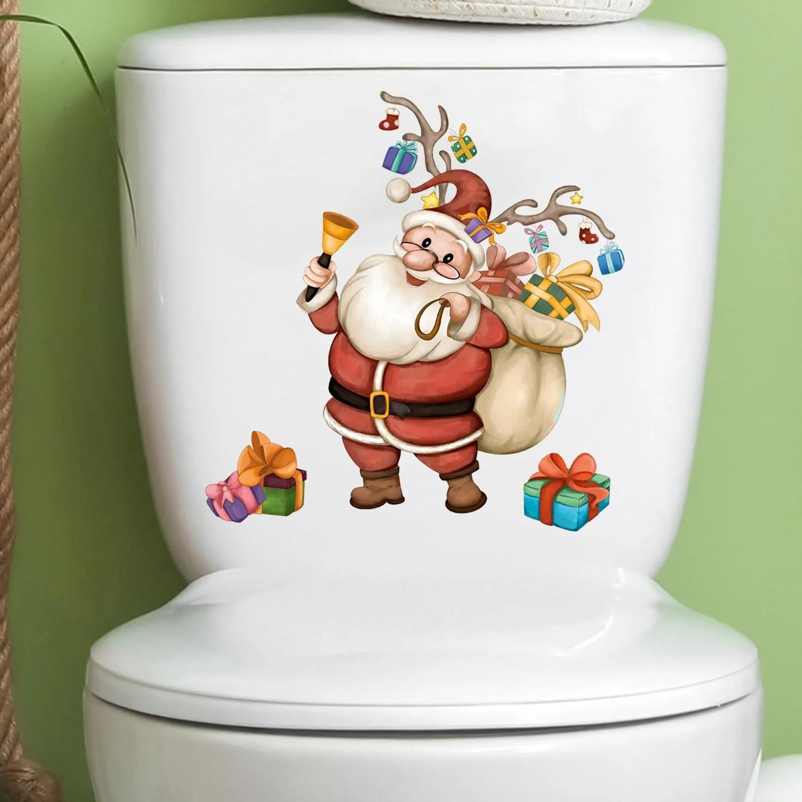 Santa Claus Lovely Design Toilet Seat Sticker Decor Waterproof Home Accessory