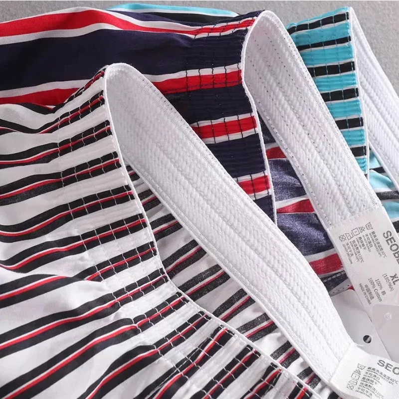 Men Striped Printed Boxers Shorts Comfortable Underwear Breathable Summer Soft Cotton Pajama Shorts Loungewear Male Underpants