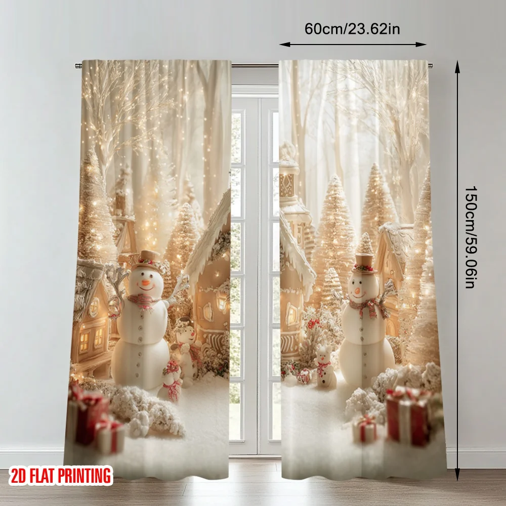 2 قطعة 2D الطباعة المسطحة عيد الميلاد سعيد موضة الستائر دافئ ثلج عيد الميلاد قرية الرقمية المطبوعة البوليستر الستائر احتفالية #2