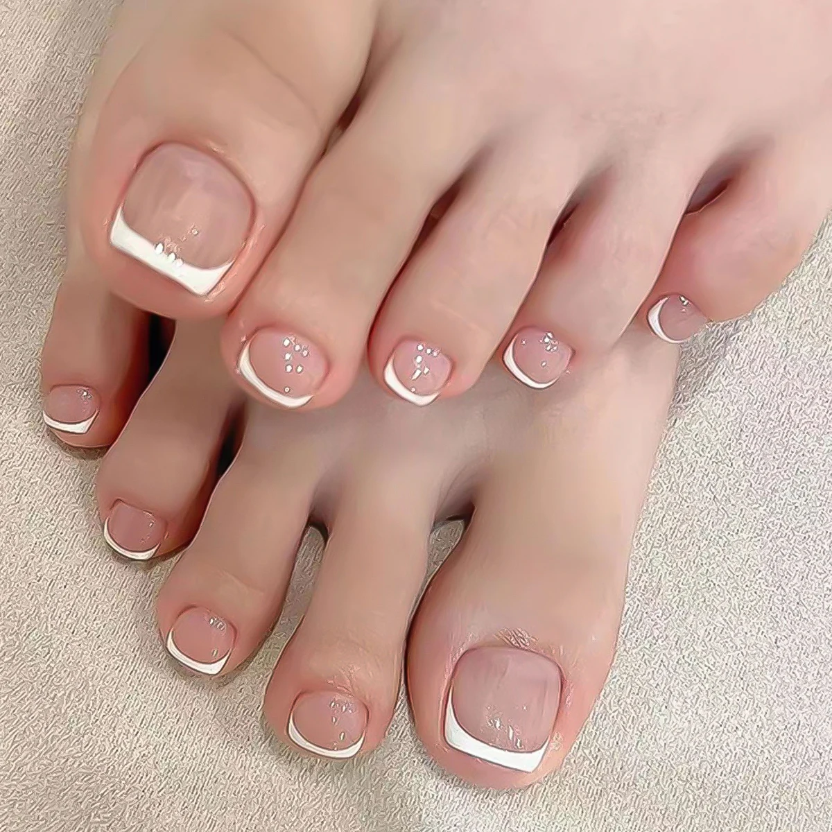 

24pcs False Toenails Ins Simple Press On Toenails Artificial Toe Nails Women French Square Summer Toe Nail Art False Toenails