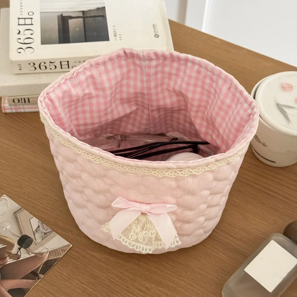 Caja de almacenamiento con forma de corazón, cesta de almacenamiento redonda para escritorio, caja organizadora de gran capacidad de algodón acolchado, decoración del hogar