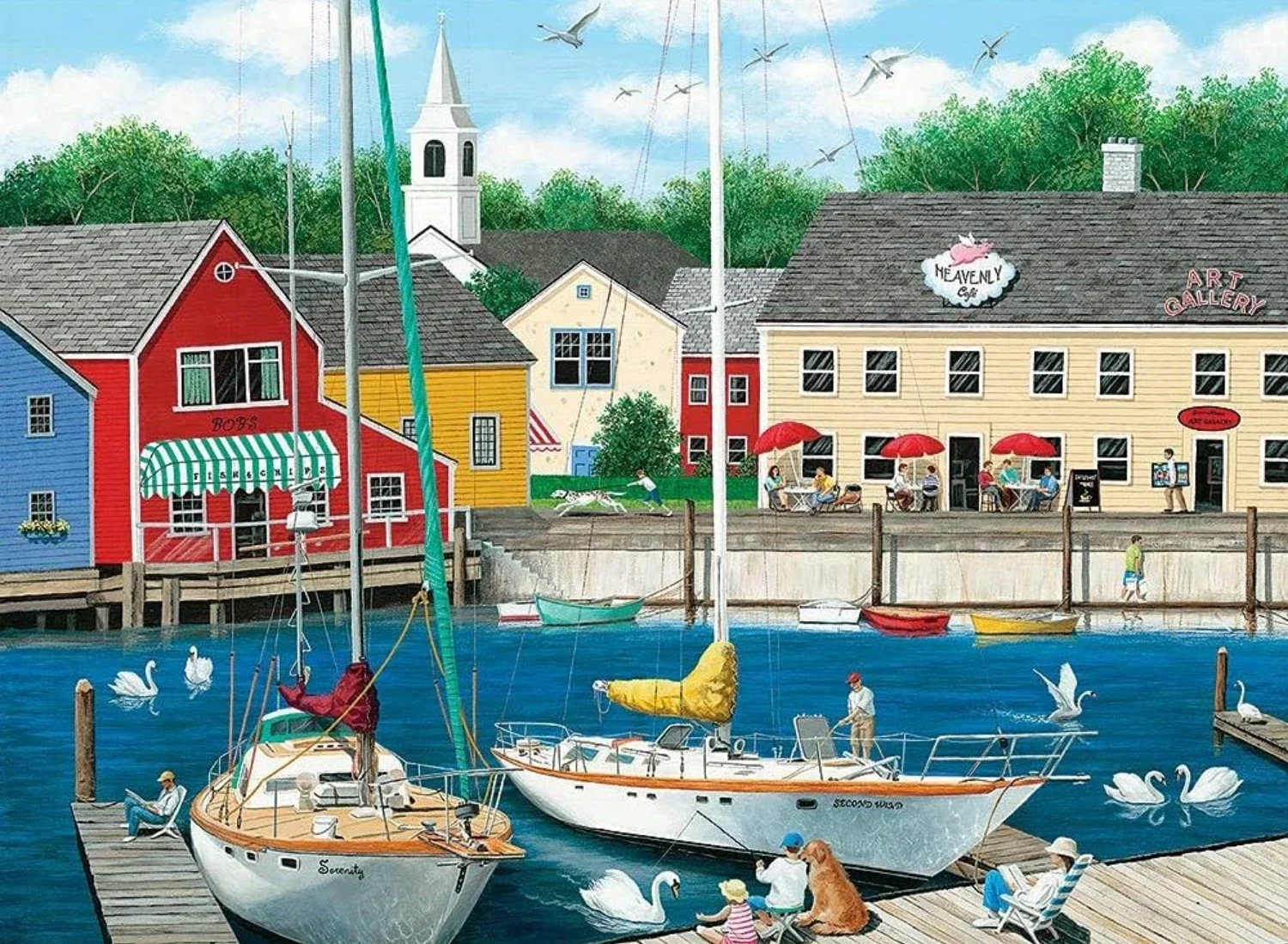

300 500 1000 Pieces Jigsaw Puzzle Wooden Adults Kids Sea Town Sailboat Painting Education Toys Birthday Gifts Living Room Decor