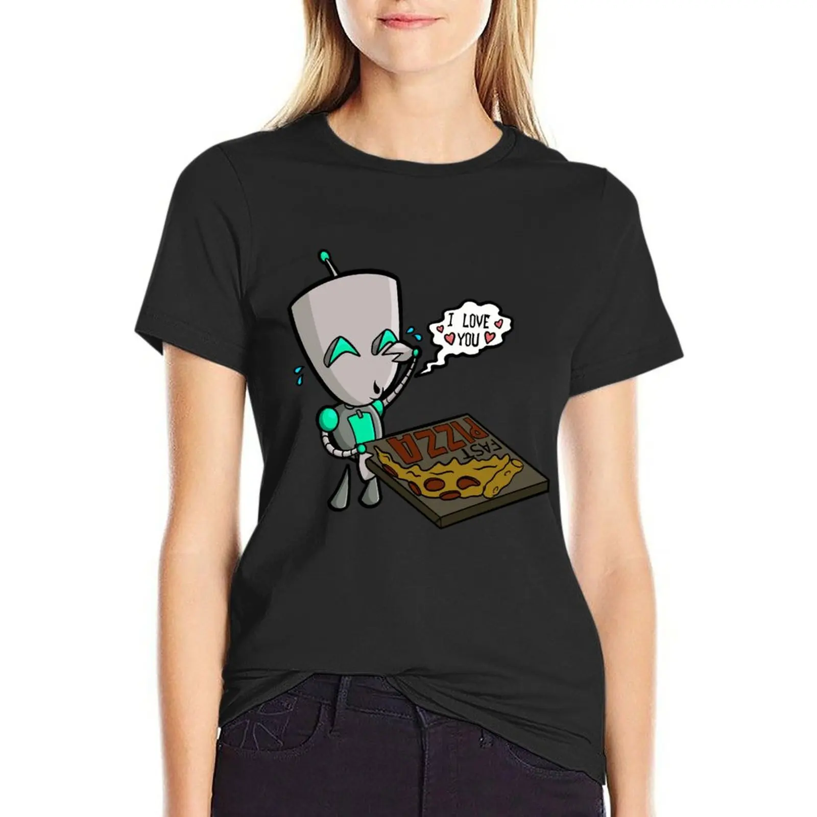 Gir Loves Pizza T-Shirt kawaii clothes Aesthetic clothing Blouse Women t-shirts