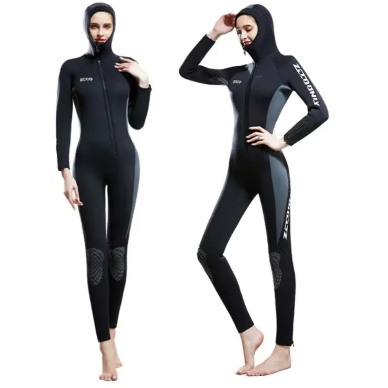 Winter Women's 5mm Neoprene Hooded Wetsuit One Piece Wetsuit Snorkelling Diving Water Keep Warm Swimsuit