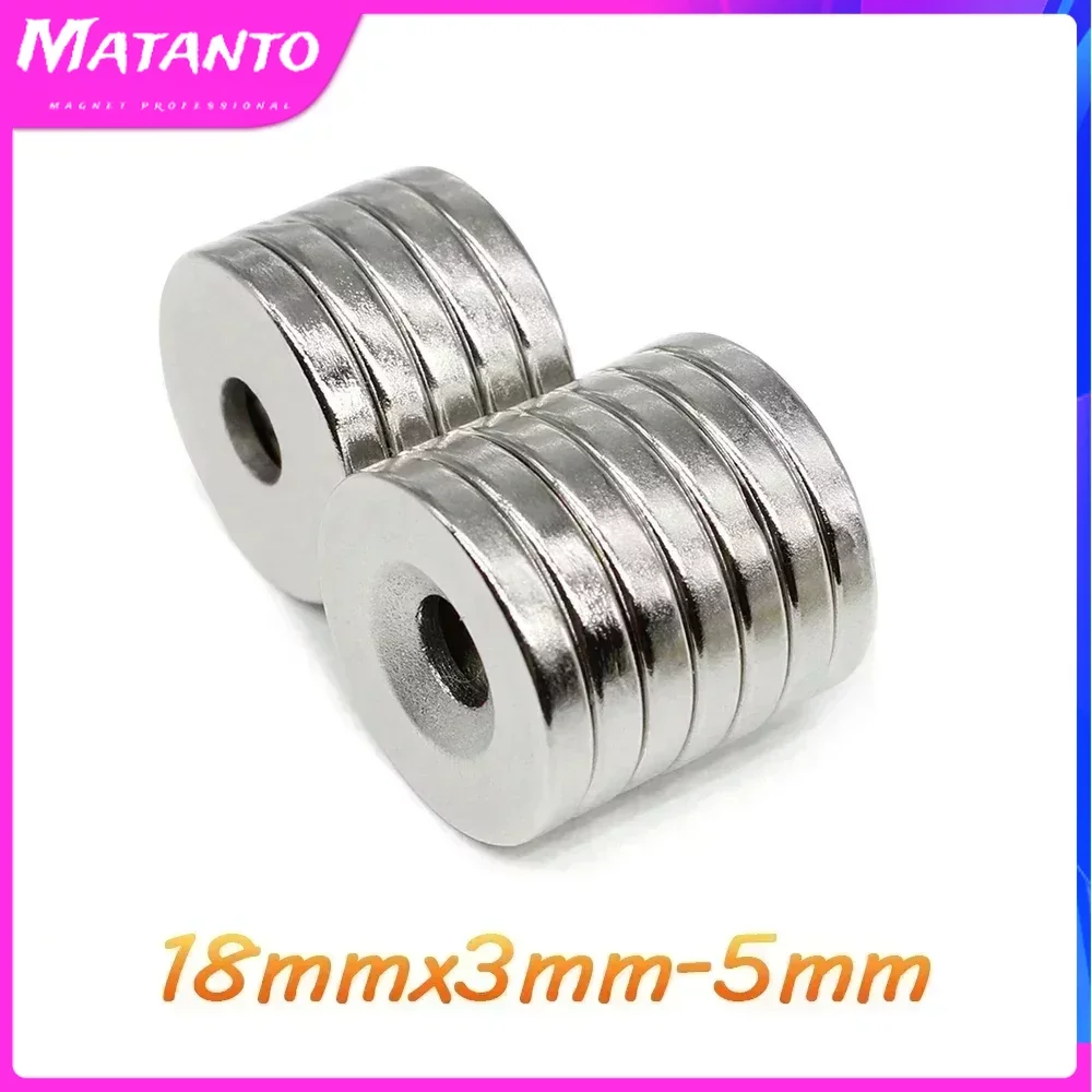 

10/20/50/100PCS 18x3-5mm Mini Disc Permanent NdFeB Neodymium Magnets Hole Round Countersunk Strong Magnet Fishing