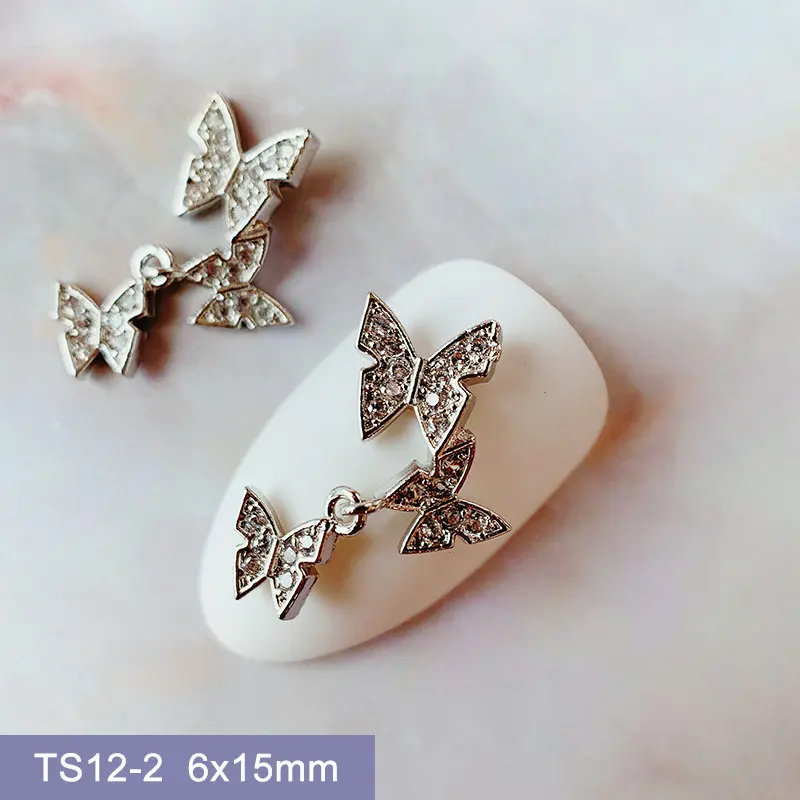 10 adet Kawaii kelebek alaşım zirkon kristaller Rhinestones takı tırnak sanat parçaları süslemeleri çivi aksesuarları Charms malzemeleri