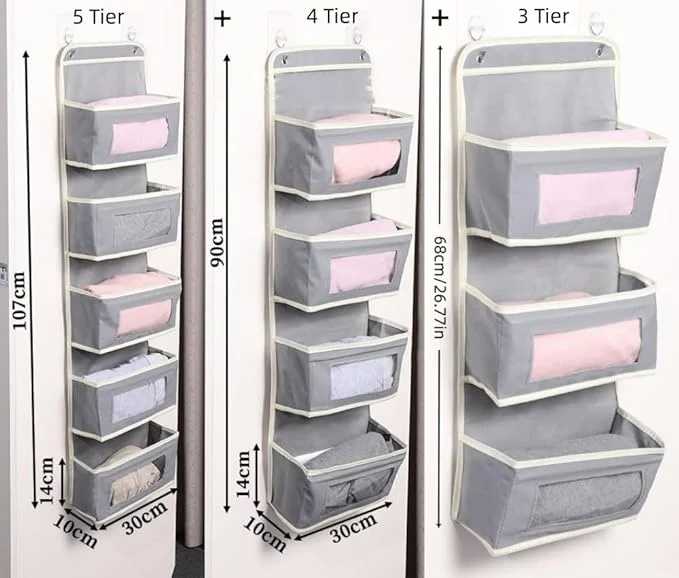 Hanging Wall Organizer, 3/4/5 Tier Over Door Storage Pockets with Clear Window, Foldable Fabric Hanging Shelves for Closet, Dorm