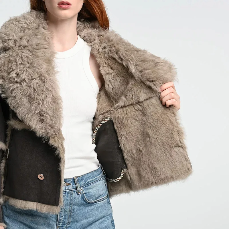 ผู้หญิงฤดูหนาวเสื้อขนสัตว์จริงธรรมชาติกระต่ายซับขนสัตว์ Sheepskin คอสั้นเสื้อร้อนขาย Lnternet Celebrity Jacket