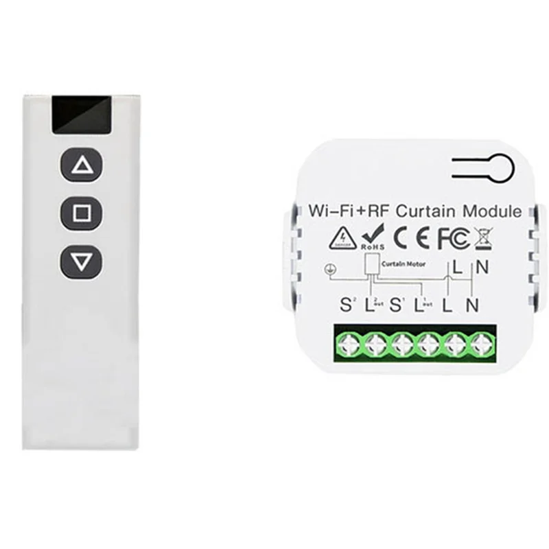 Tuya Smart Life WiFi 433Mhz Blind Curtain Switch with RF Remote for Electric Roller Shutter Control, 1RC 1RE