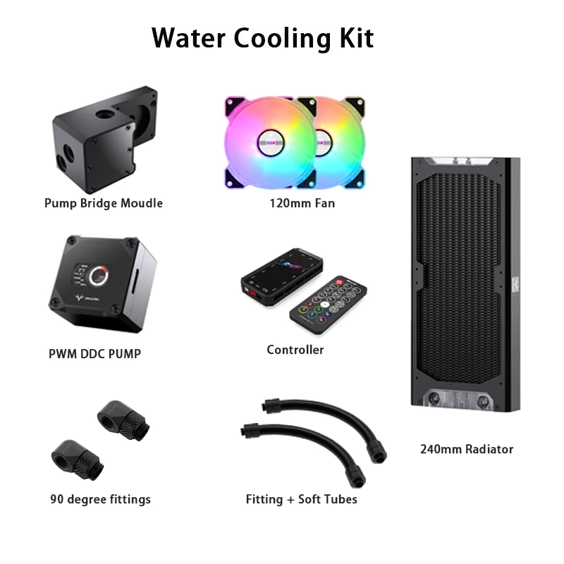 

Granzon GZGPU-M240N Pump + Bridge Moudle + 240mm Radiator + 120mm Fan+fittings+Hose Tube+Fittings Combo Computer Water Cooling