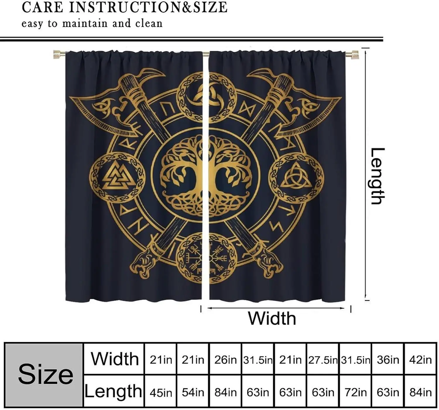 Mystic Occult Window Curtains 2pcs Dark Blue Pagan Witchy Tree of Life Magic Drapes Wizard Astrology Curtain Pair for Bedroom De