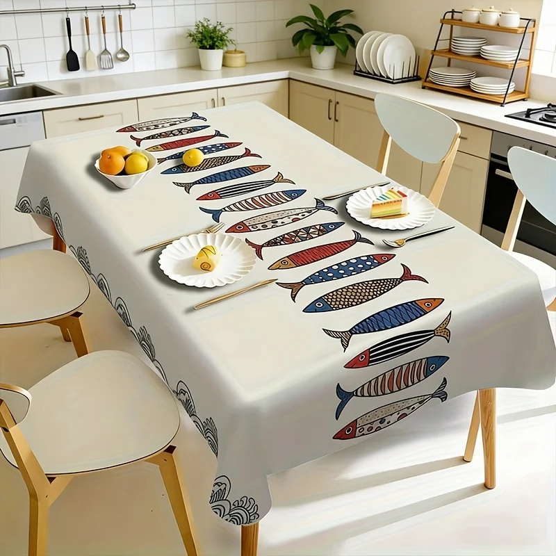 Cartoon Colorful Fish Rectangle Tablecloth for Table Decor Washable Polyester Holiday Kitchen Dining Table Cloth Party Decor