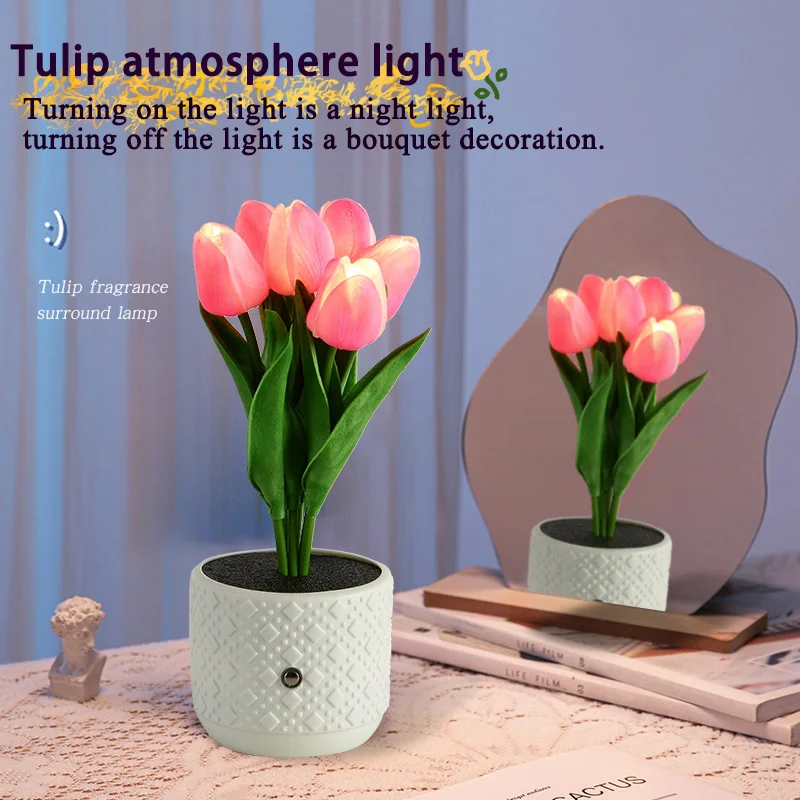 

LED Tulip Small Night Lamp Bedroom Bedside Ambience Light Simulation Bouquet Decoration Table Lamp Creative Gift 10*35cm