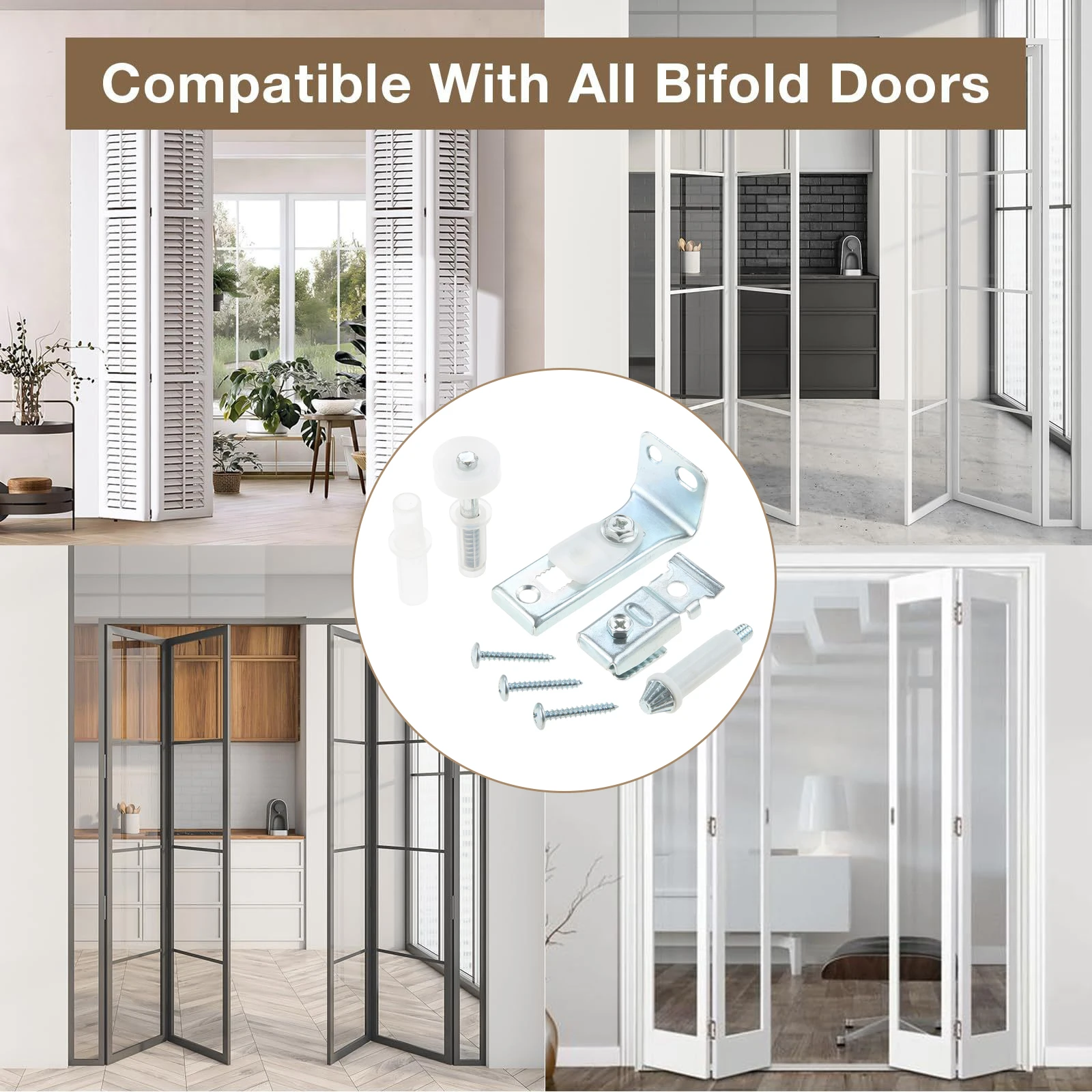 4kits Closet Bi-fold Door Hardware Set Double Folding Door Hinge Bracket Pivot Guide Wheel Spring DIY Repair Sliding Door Closet