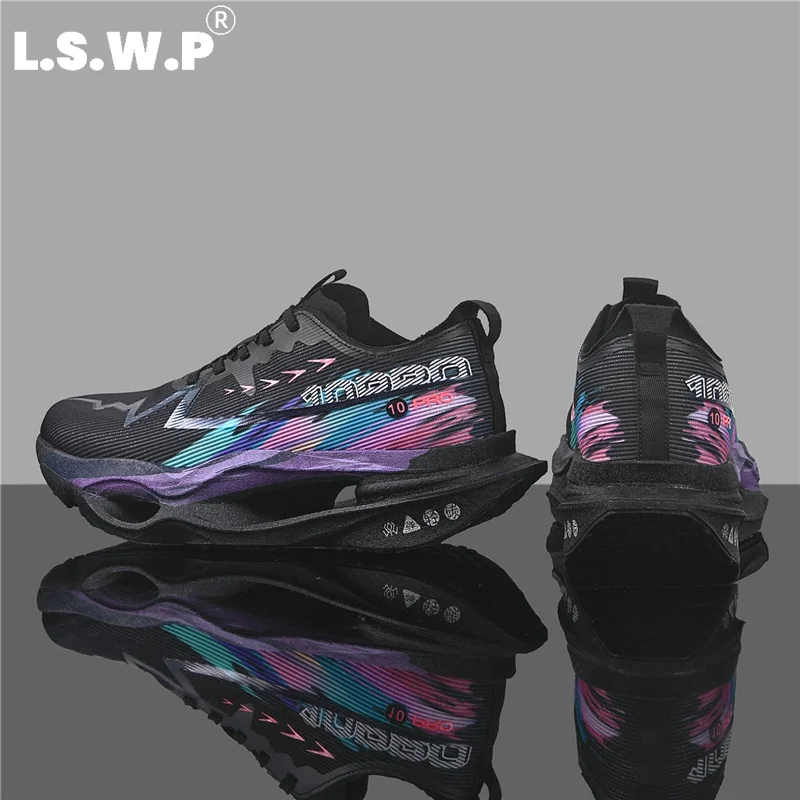 Unisex Professional Carbon Plate Racing Running Shoes with Hollow Out Sole and Rebound Technology, Lightweight Breathable Mesh Running Shoes, Non-Slip and Wear-Resistant, Suitable for Teenagers, Campus Jogging, Heavy Weight Individuals, Outdoor Long-Distance Running Training, Multi-Color Sports Shoes - view 2