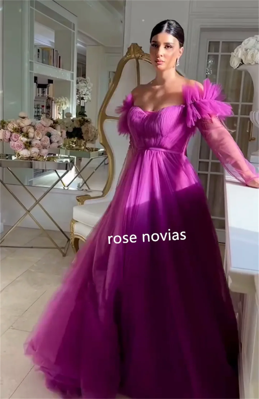 Personalizzato netto con paillettes piega spalle scoperte A-line occasione su misura abito da ballo di fine anno elegante sera formale scintilla