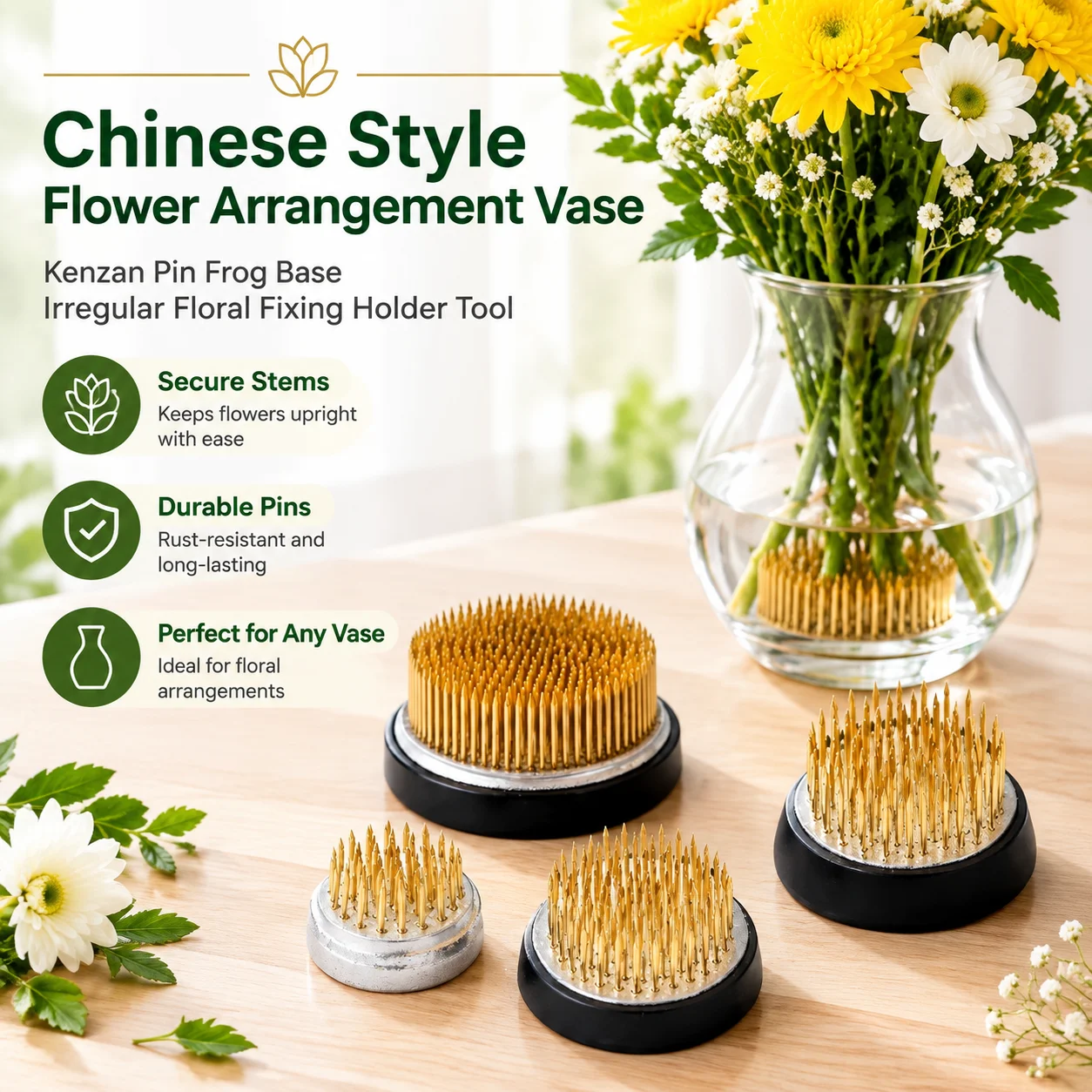 Irregular Shape Ikebana Kenzan Flower Pin Frog Japanese Chinese Floral Arrangement Stem Holder Suiban Base Set